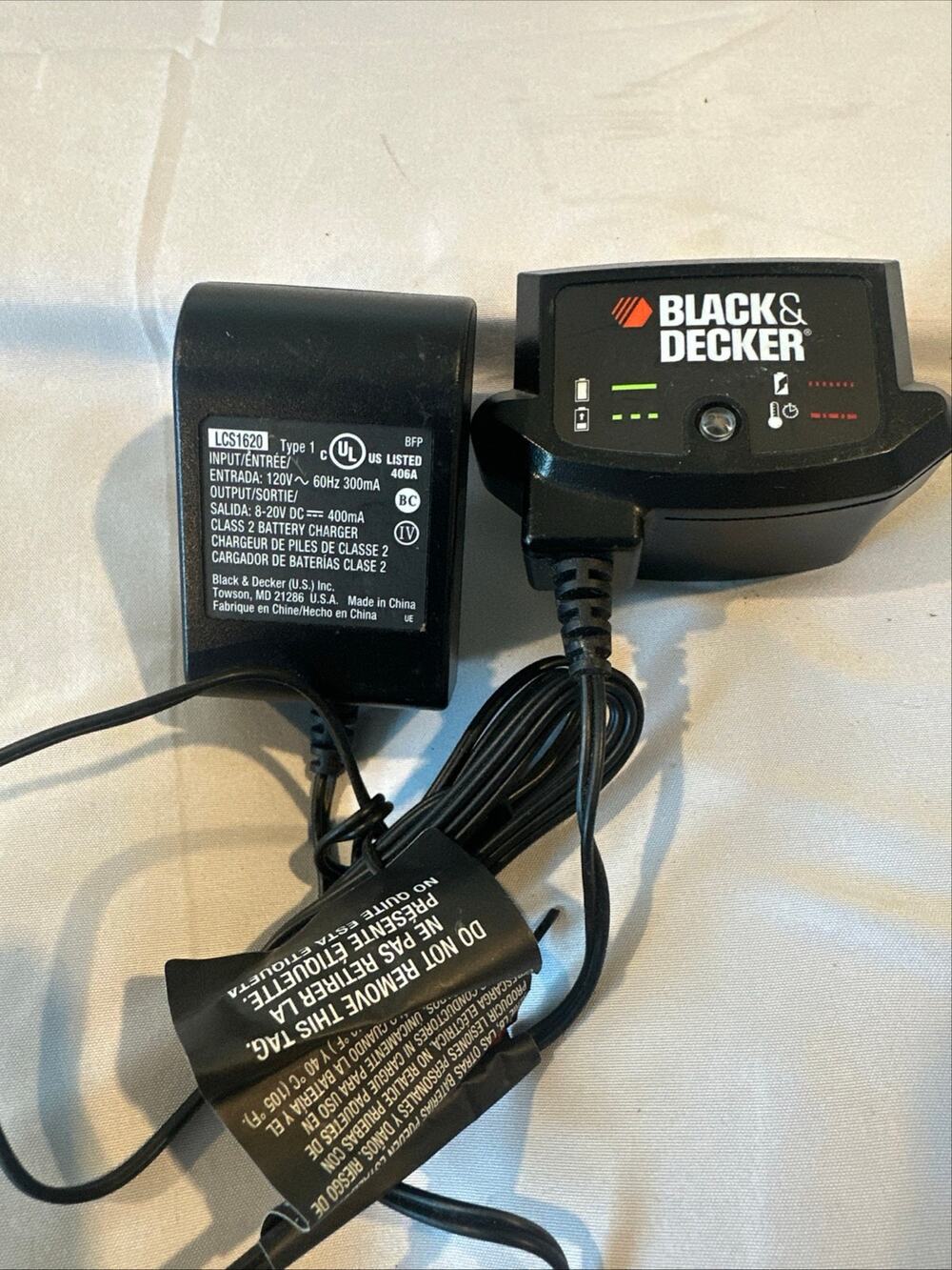 Black & Decker LCS1620 Type1 20V 12V Max Lithium-Ion Battery Charger - UNTESTED